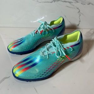 Turf soccer shoes: adidas x speedportal .1 tf clear aqua solar red power blue